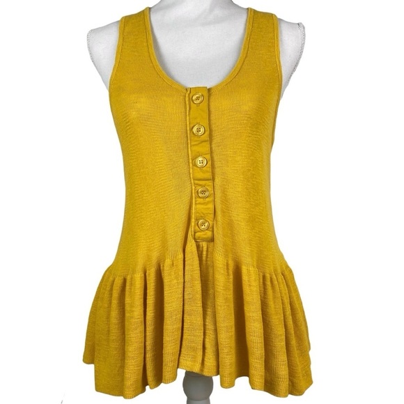 Moda International Tops - Moda Linen Peplum Tank Size Medium Mustard Yellow Ruffle Shirt Lagenlook